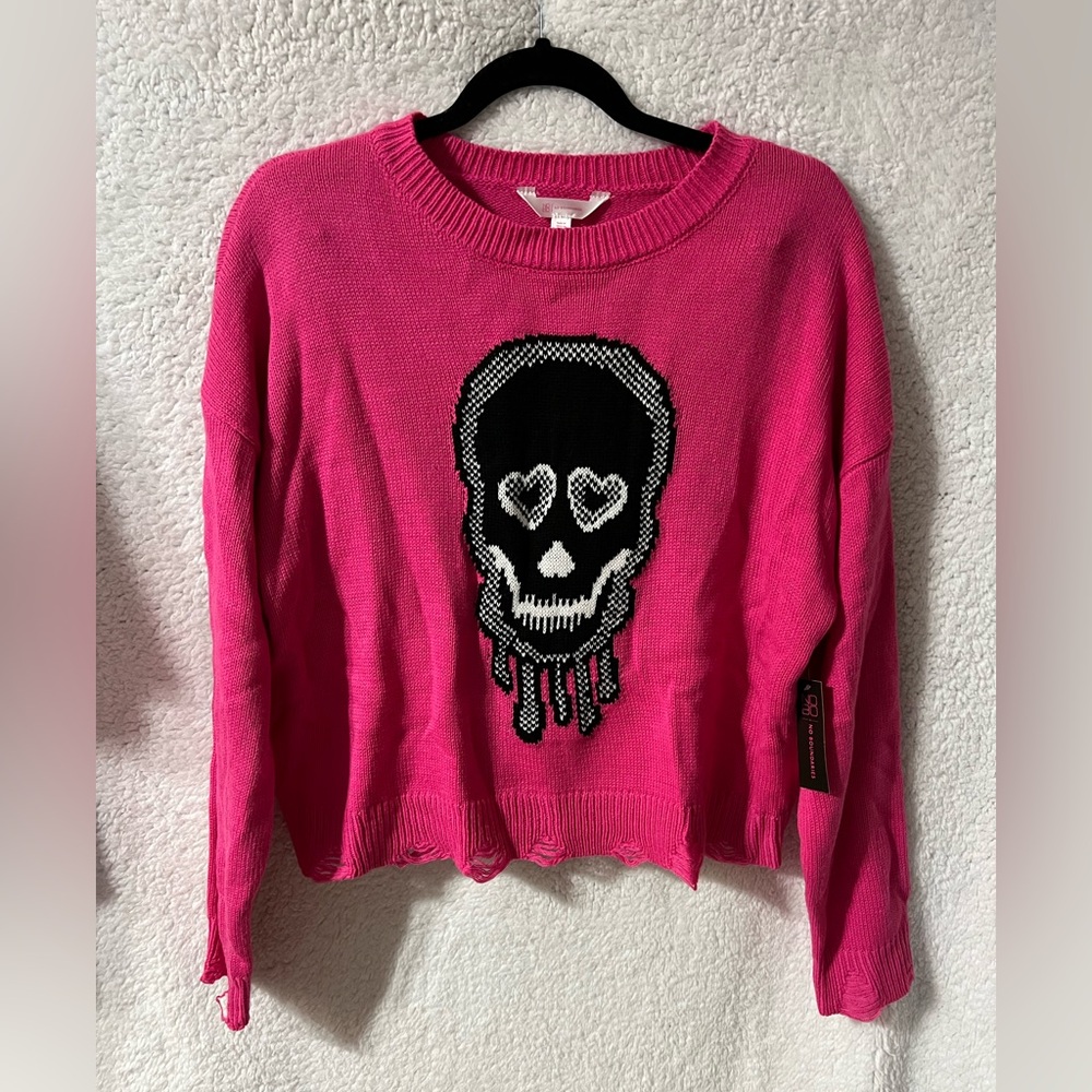Pink distressed skull sweater